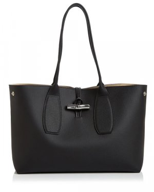 Кожаная сумка-тоут среднего размера Roseau , цвет Black Longchamp