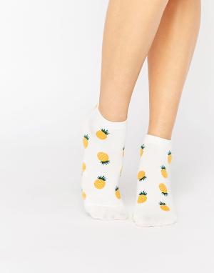 Спортивные носки с ананасами 7X. Цвет: белый с ананасами