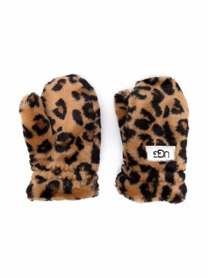 Перчатки с леопардовым принтом UGG Kids. Цвет: бежевый
