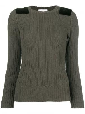 Ребристый свитер с заплатками на плечах Officine Generale. Цвет: зеленый