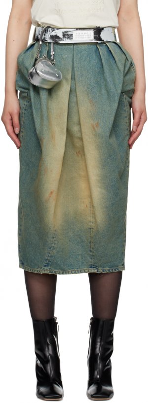 Синяя джинсовая юбка-миди со складками , цвет Dirty wash Maison Margiela