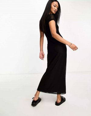 Черное сетчатое платье-футболка макси ASOS