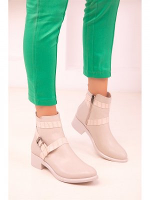 Кожаные женские ботинки с пряжками и молниями , бежевый Soho Exclusive