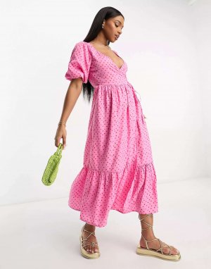 Платье миди с запахом спереди в розовый горошек Influence