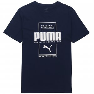 Casual Sports Print Crew Neck T-Shirt Men Tops Blue 586586-06 Puma