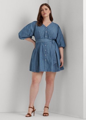 Джинсовое платье-рубашка с пышными рукавами и поясом Ralph Lauren