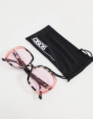 Солнцезащитные oversized-очки в стиле 70-х с розовыми линзами и оправой колор-блок из переработанного материала -Розовый цвет ASOS DESIGN