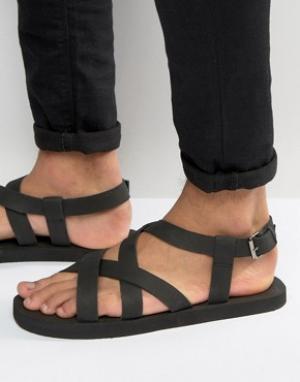 Черные нубуковые сандалии с перекрестными ремешками ASOS. Цвет: черный