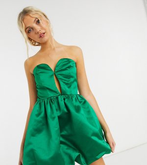 Эксклюзивное платье мини изумрудно-зеленого цвета с глубоким вырезом спереди и фактурной пышной юбкой -Зеленый Collective The Label