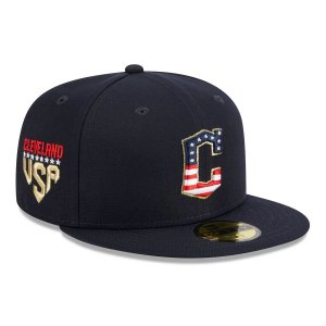 Мужская кепка New Era Navy Cleveland Guardians, 2023, четвертое июля 59FIFTY, облегающая шляпа