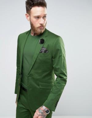 Зеленый приталенный пиджак из хлопкового сатина Devils Advocate. Цвет: зеленый