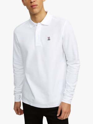 Классическая рубашка-поло из пике с длинными рукавами , белый Psycho Bunny