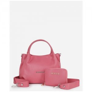 Мягкая сумка-тоут di gregorio 8810 dgr vitello amarena+кошелек. Цвет: розовый