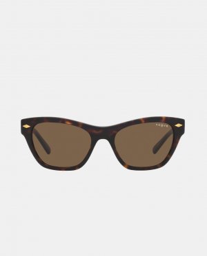 Женские солнцезащитные очки «кошачий глаз» из ацетата темного цвета «гавана», коричневый Vogue