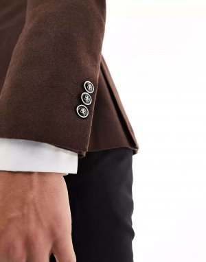 Коричневый двубортный приталенный льняной пиджак Harry Brown