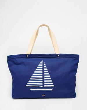 Пляжная парусиновая сумка с парусником Nali. Цвет: синий
