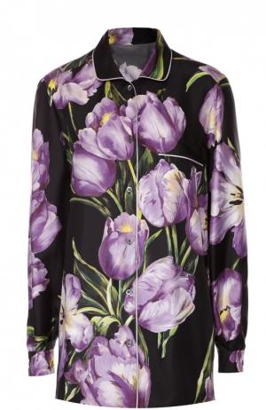 Шелковая блуза в пижамном стиле с цветочным принтом Dolce & Gabbana. Цвет: фиолетовый