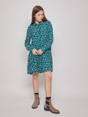 Платье-рубашка с длинным рукавом zolla. Цвет: зеленый