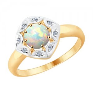 Кольцо SOKOLOV из золота с бриллиантами и опалом Diamonds