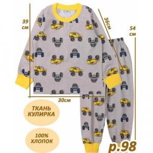 Пижама , размер 98, серый BONITO KIDS. Цвет: серый