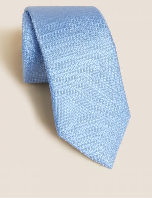 Текстурированный галстук из чистого шелка , светло-синий Marks & Spencer