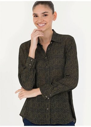 Комфортная коричневая женская рубашка с рубашечным воротником Pierre Cardin
