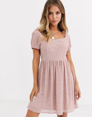 Свободное короткое платье с винтажным цветочным принтом -Розовый Daisy Street