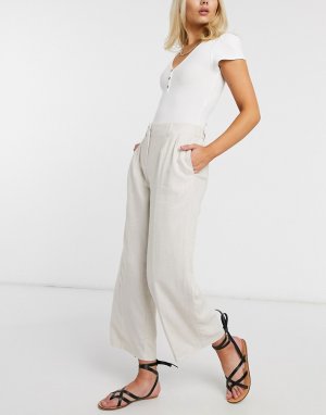 Кремовые льняные укороченные брюки -Белый Vero Moda