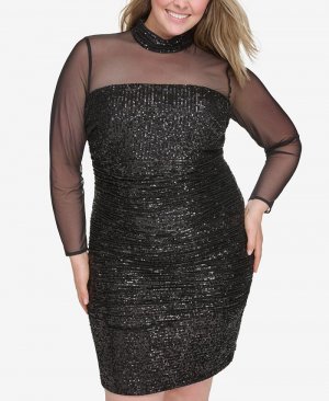 Коктейльное платье больших размеров с иллюзорными рукавами и пайетками , черный Eliza J