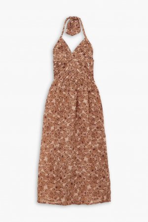 Плиссированное льняное платье миди с воротником-халтер и цветочным принтом , цвет Blush Yvonne S