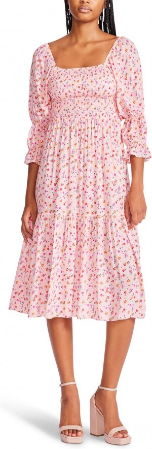 Шифоновое платье миди Ditsy Rose , цвет Almond Blossom Betsey Johnson