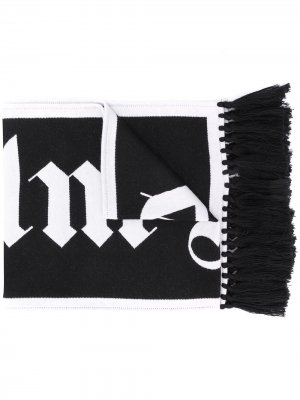 Logo-jacquard fringed scarf Palm Angels. Цвет: черный