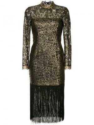 Кружевное платье металлик с бахромой Rachel Zoe. Цвет: черный