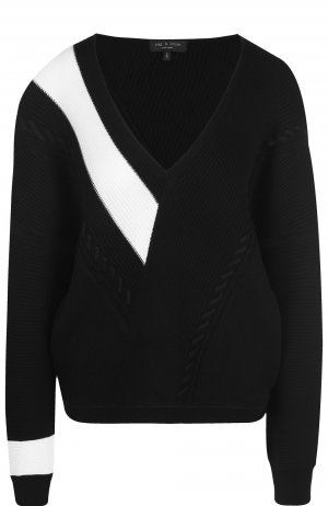 Хлопковый пуловер свободного кроя с V-образным вырезом Rag&Bone. Цвет: чёрный