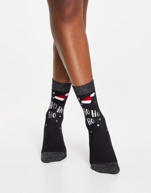 Черные носки с блестками в новогоднем стиле надписью Ho -Черный цвет Pretty Polly