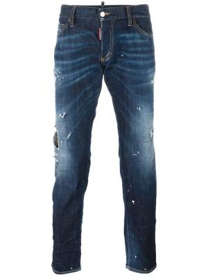 Рваные джинсы Clement с имитацией заломов Dsquared2. Цвет: синий
