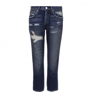 Укороченные джинсы-скинни с потертостями AMO. Цвет: синий