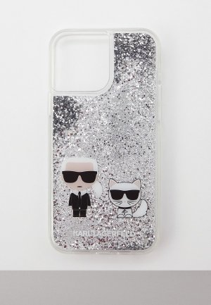 Чехол для iPhone Karl Lagerfeld 13 Pro Max, Liquid glitter & Choupette Silver. Цвет: серебряный
