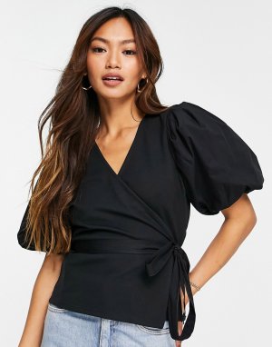 Черная блуза с запахом Nema-Черный цвет Gestuz