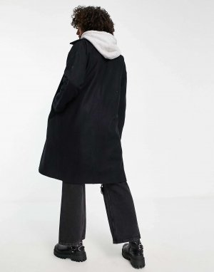Черное пуховое пальто с рукавами реглан и пуговицами Bolongaro Trevor. Цвет: черный