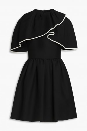 Платье мини из крепа с эффектом кейпа шерсти и шелка , черный Valentino Garavani