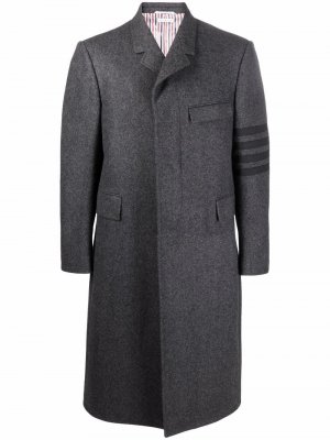 Однобортное пальто с полосками 4-Bar Thom Browne. Цвет: серый