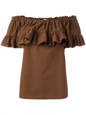 Блузка со сборками и открытыми плечами Hache. Цвет: коричневый