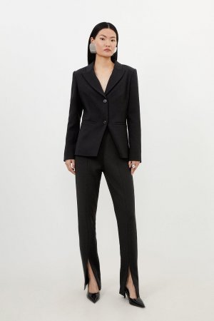 Приталенный удлиненный пиджак с открытой спиной , черный Karen Millen