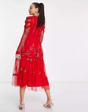 Платье миди с отделкой красного цвета Frock and Frill