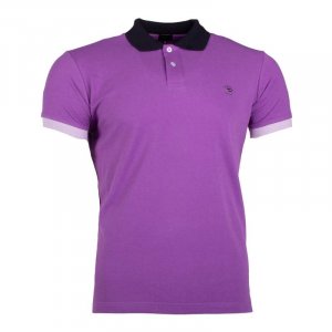Фиолетовая рубашка-поло с короткими рукавами и черным воротником Diesel