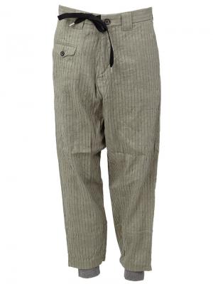 Полосатые брюки с поясом на шнуровке Miharayasuhiro. Цвет: зелёный