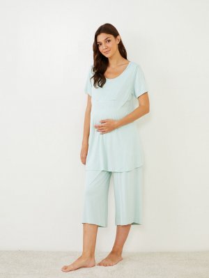 Комплект пижамы для беременных с коротким рукавом U-образным вырезом и грудным вскармливанием LCW Dream