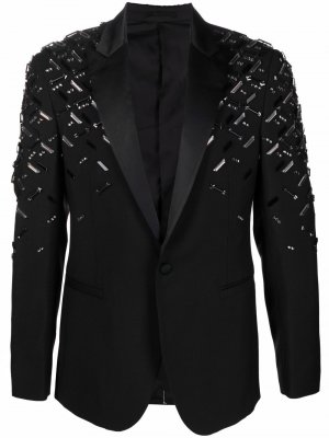 Однобортный пиджак с бусинами Versace. Цвет: черный