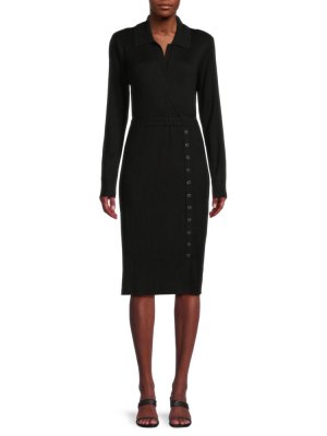 Платье миди в рубчик с длинными рукавами , черный Calvin Klein